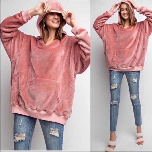 BLUSH OVERSIZED PULLOVER HOODIE - Picture 1 of 4